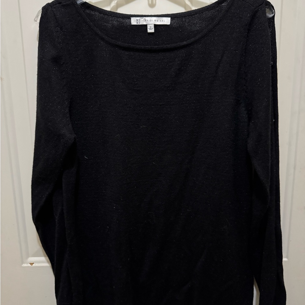Chic Black Long Sleeve Women's sweater with shoulder slits